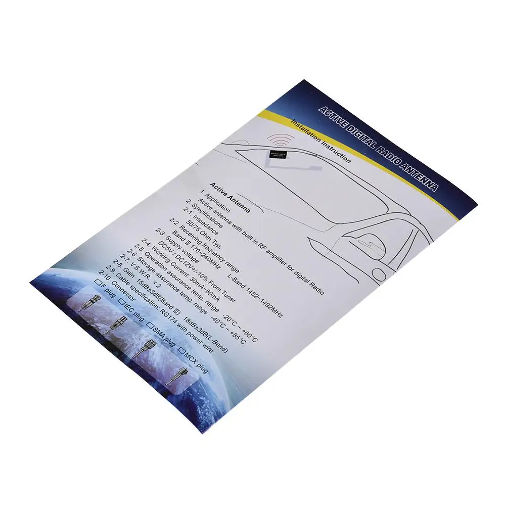 Car DAB/DAB+ Antenna DC 12V Installed Under Windshield Of Rear Window Glass Car Radio Aerial Antenna SMA Plug Signal Amplifier