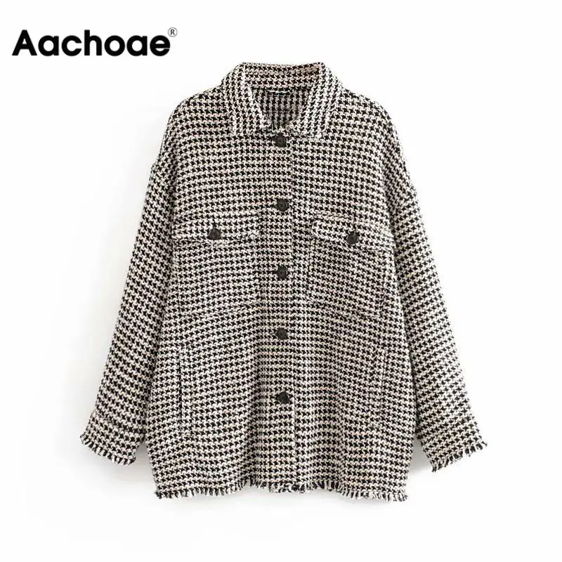 astounding Women Fashion Plaid Jacket Batwing Long Sleeve Elegant Tweed Coat Female Pockets Turn Down Collar L