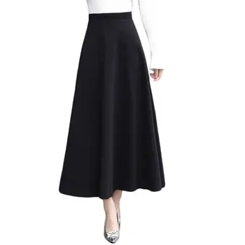 

Womens Faux Wool Solid Color Pleated Flared Swing Maxi Long A-Line Skater Skirt L9BE