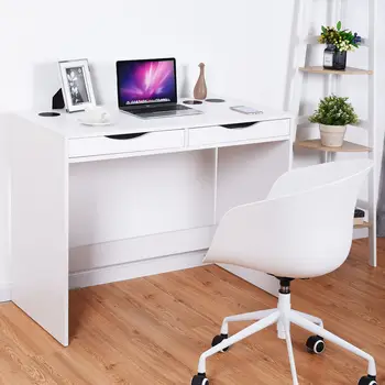 

Costway Modern Writing Computer Desk Bluetooth Speakers Drawer USB Charging Ports
