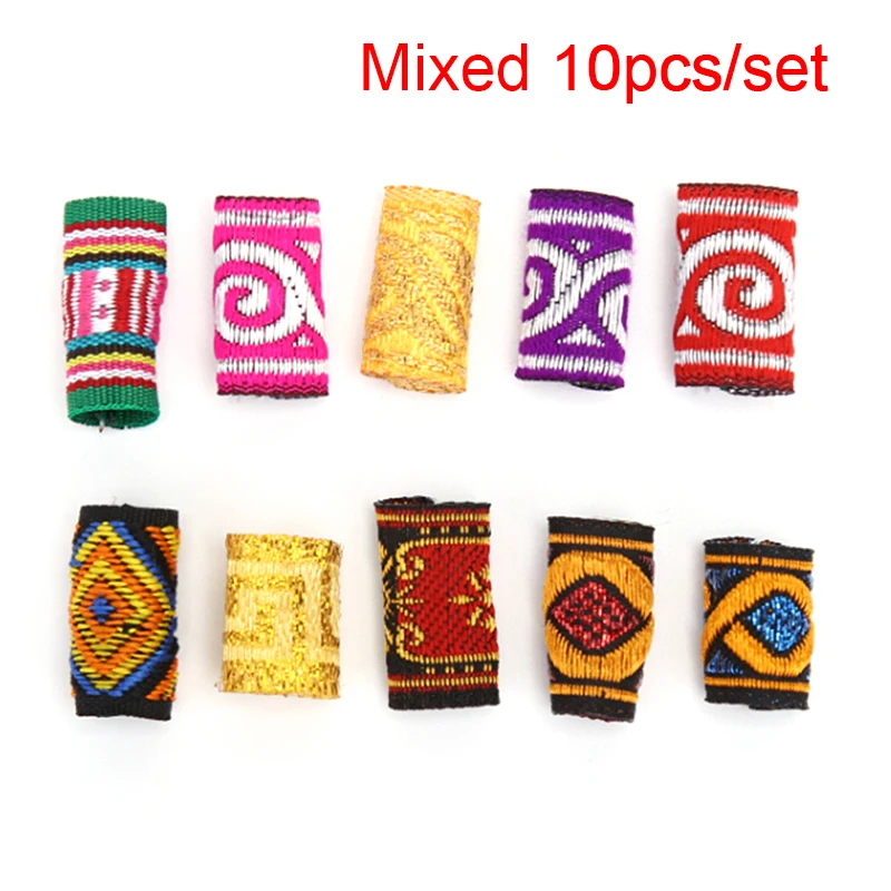 10Pcs Hiphop Embroidery Fabric Hair Braid Dread Dreadlock Beads Clips Cuff Headwear Jewelry For Men Women Random