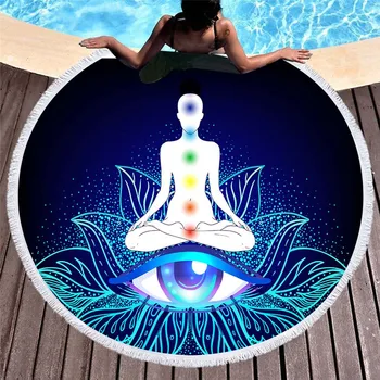 

Buddha Statue Summer Round Beach Towel For Adults Kids Yoga Mat Sports Bath Towel Seaside Wall Tapestry With Tassels Home Print