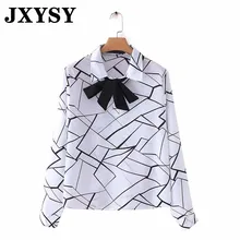 ^^Best Offers JXYSY england elegant geometric print bow collar kimono blouse women blusas mujer de moda 2019 shirt womens tops and blouse ^^Best Offers JXYSY england elegant geometric print bow collar kimono blouse women blusas mujer de moda 2019 shirt womens tops and blouse