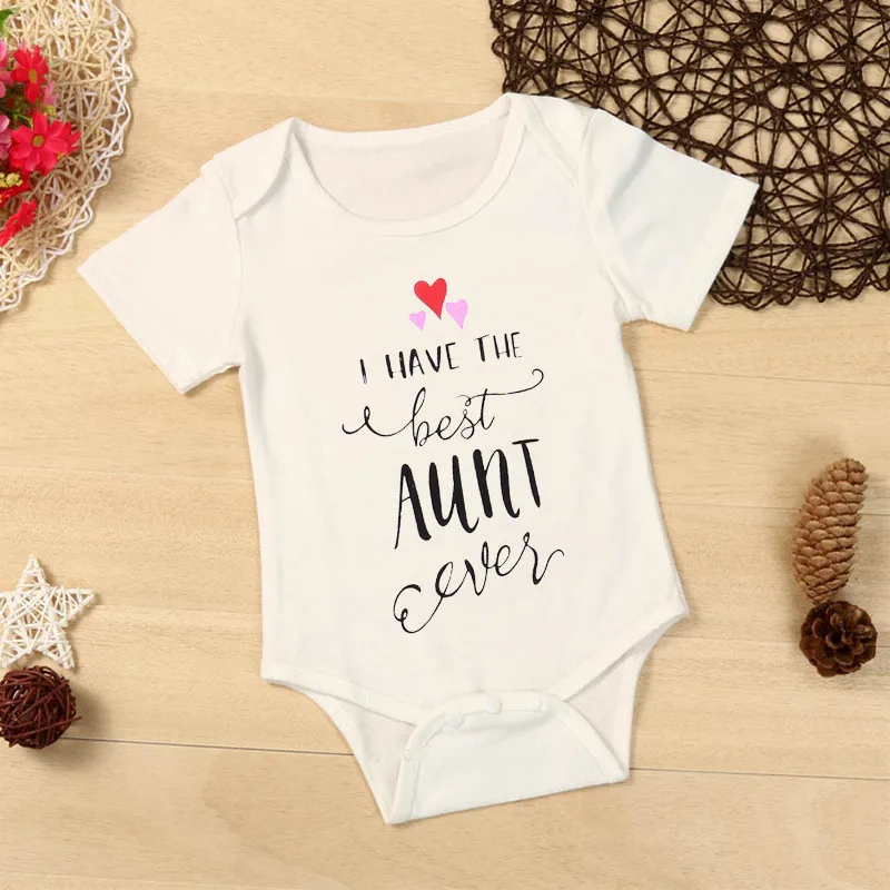 Новинка года; Летний комбинезон для новорожденных с надписью «i HAVE THE BEST AUNT»; хлопковый белый комбинезон для мальчиков и девочек; боди; одежда
