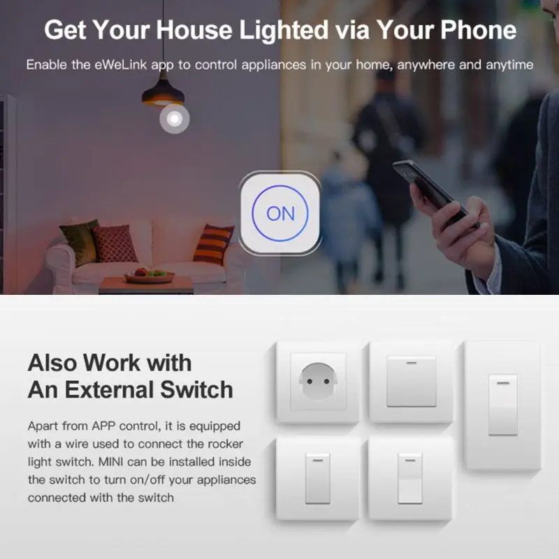 Для Sonoff MINI DIY умный переключатель маленький WiFi переключатель для Alexa Google Home пульт дистанционного управления сигнализация