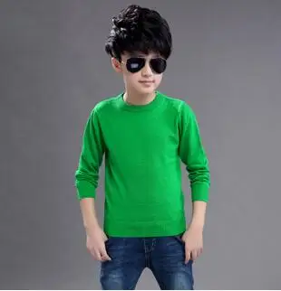 o neck green Коллекция года, Весенняя детская одежда свитера для мальчиков однотонные повседневные тонкие вязаные свитера с длинными рукавами и v-образным вырезом для мальчиков, топы для больших детей - Цвет: o neck green