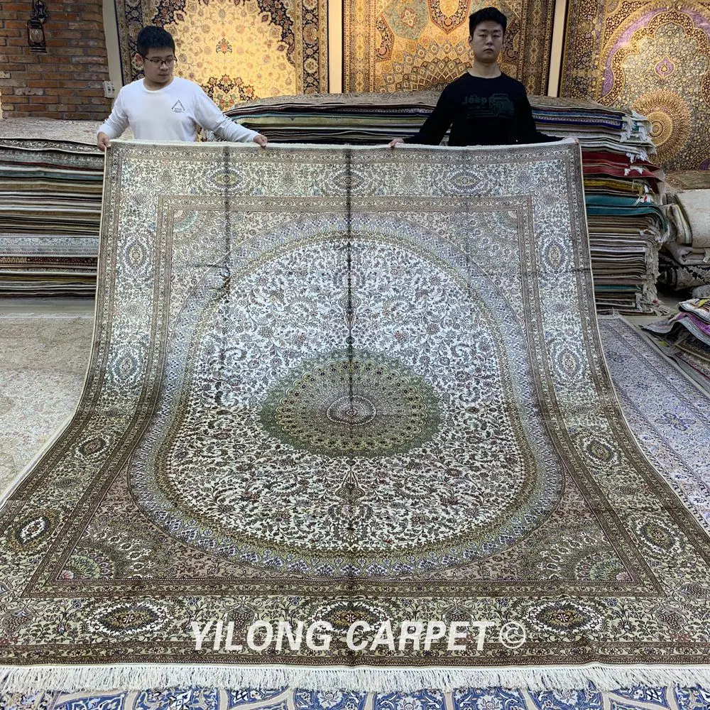 YILONG 8'x10' ручной работы современный стиль шелковый ковер Бежевый Гостиная шелковые персидские ковры(YXR375A