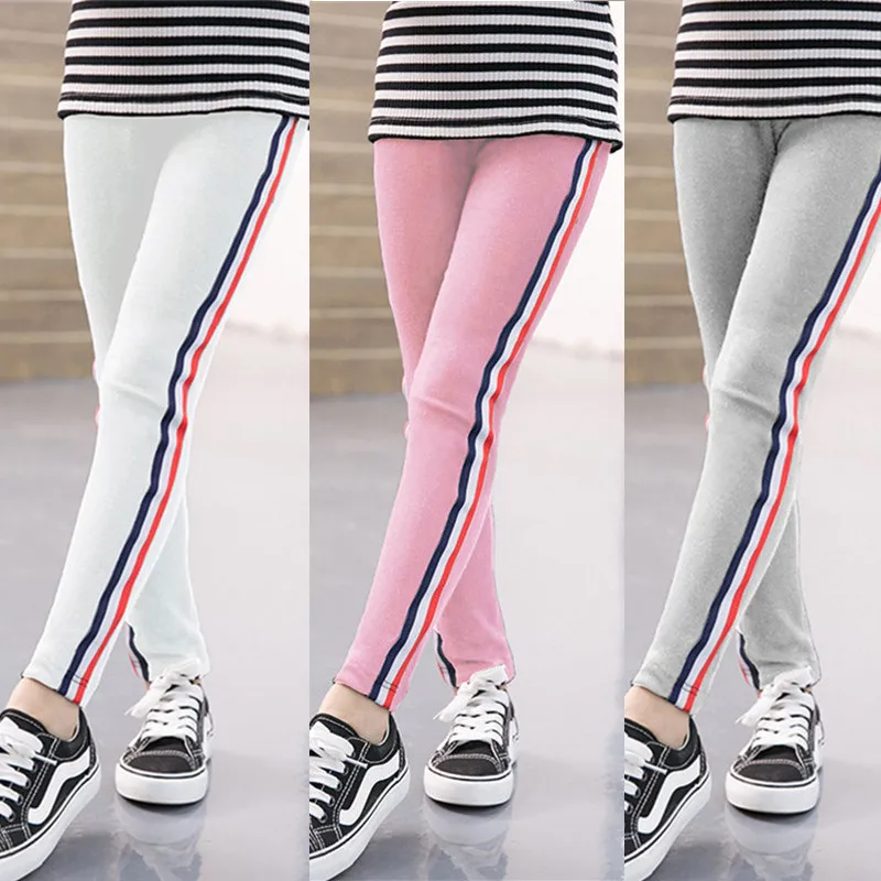 Sport-Leggings Trousers Skinny-Pants Striped Girls Kids Summer Children 8-Years Elastic
