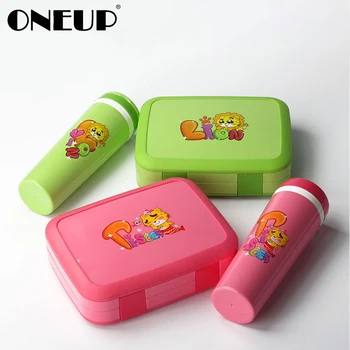 

ONEUP 4/5Compartment Lunch Box For Kids Cute Cartoon Food Container Bento Box With Tableware Cup School Snack Kitchen Microwave