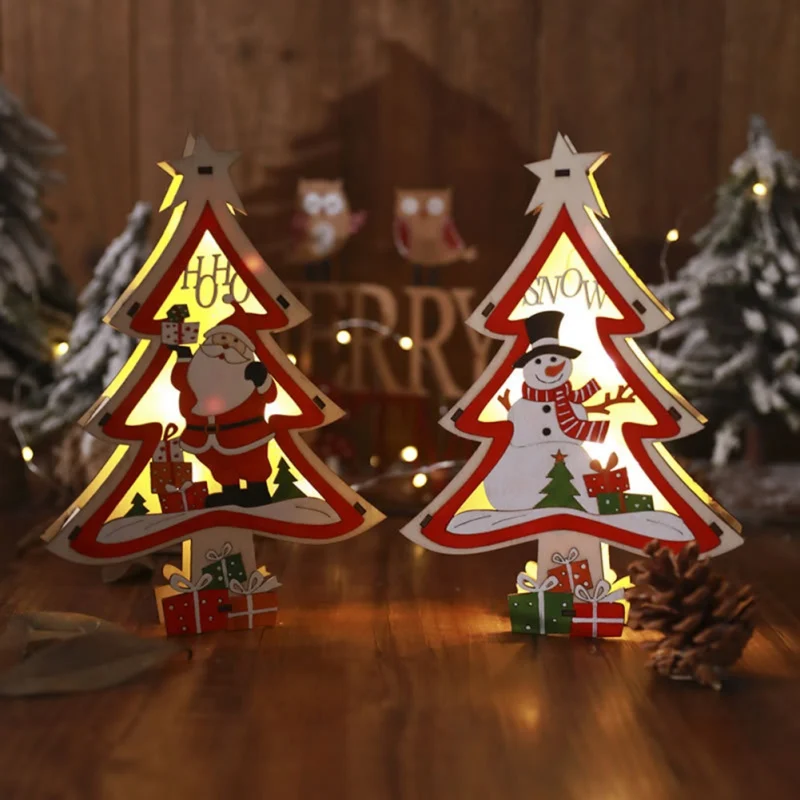 

Wooden Christmas Tree Shape Decoration With Warm White Light Christmas Decoration Festive Party Supplies HS