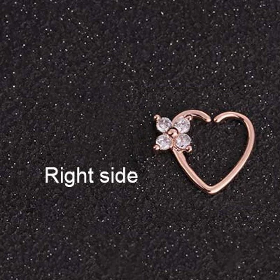 3 Right Rose Gold 1 шт., простые модные серьги в форме сердца, CZ цветок, без пирсинга, серьги-манжеты, женские трендовые милые двухсторонние медные серьги - Окраска металла: 3 Right Rose Gold