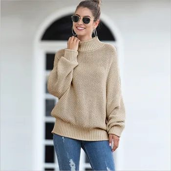 

2019 Autumn and Winter New European and American Foreign Trade Women's Couture High Collar Sweaters Women's Knitted Sweaters