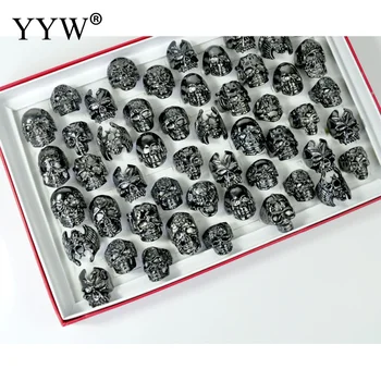 

50pcs/Box Skull Rings Fashion Gothic Biker Men's Skeleton Punk Rock Style Ring Set Jewelry Ring Wholesale Sent Randomly
