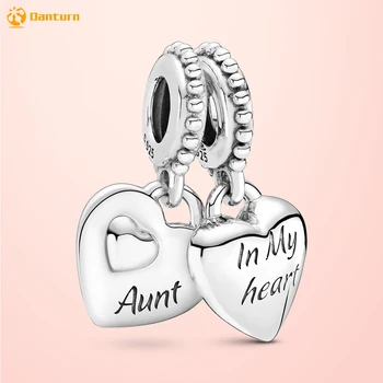 

Danturn 925 Sterling Silver Beads Aunt & Niece Split Heart Dangle Charm fit Original Pandora Bracelets for Women Jewelry Gift
