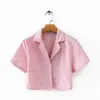 Summer crop top women short sleeve plaid shirt for women vintage blouses korean button up shirt women 2022 ► Photo 2/6