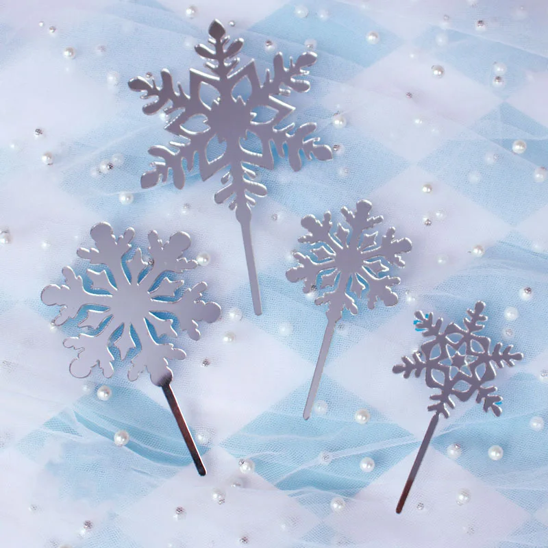 4pcs Silve-snowflake Детские вечерние украшения для торта в виде снежинок и супергероев из мультфильма для мальчиков и девочек - Цвет: 4pcs Silve-snowflake
