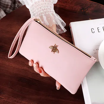 

PU Leather Women Wallet Fashion Zippers Bag Long Coin Purse bee Female Clutch Ladies Leather Big Capacity Phone Wallet