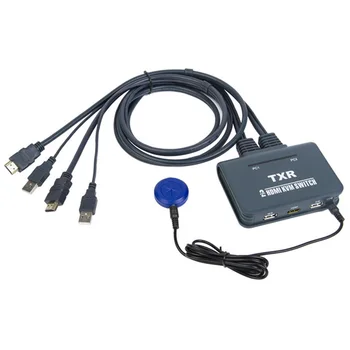 

2 Port Dual Monitor HDMI Keyboard Mouse Splitter Box With Cables Notebook USB Button Accessories Desktop Controller KVM Switch