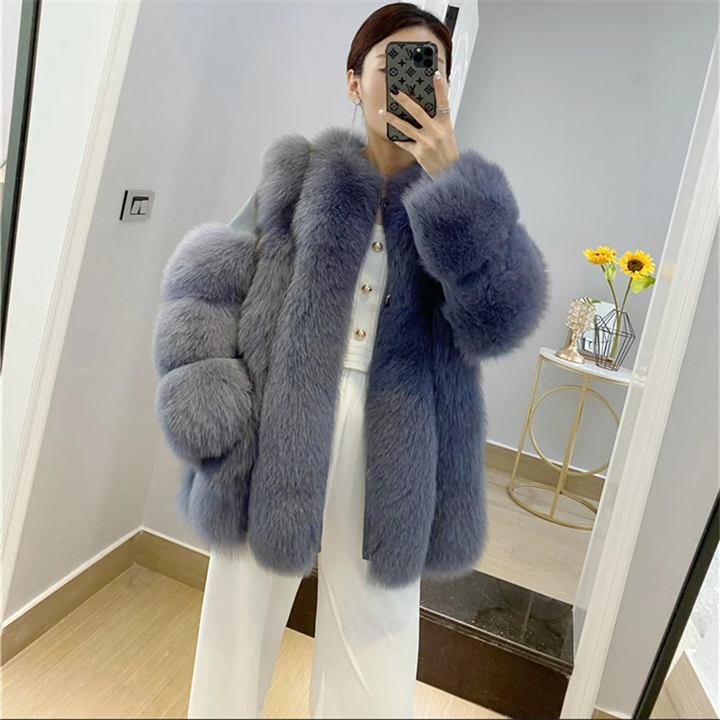 Winter Hooded Fox Fur Long Coat For Women Luxury White Real Fur Coat With  Hood Plus Size Jacket With Natural Fur Female