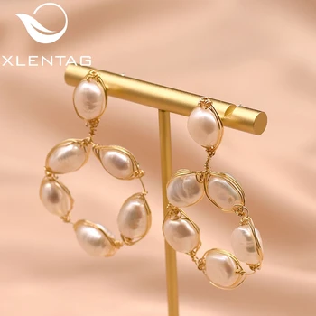 

XlentAg Original Design Natural Baroque Fresh Water Pearl Drop Earrings For Women Party Handmade Earrings Fine Jewellery GE0647