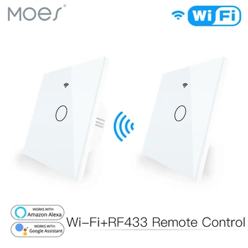 

WiFi Smart Glass Panel Touch Switch RF433 Transmitter Wall Panel 1/2/3 Gang Remote Control Switch Works with Alexa Google Home