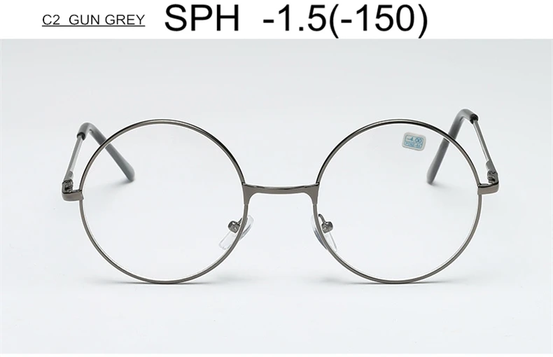 Диоптрийные-1-1,5-2-2,5-3-3,5-4 очки для близорукости для женщин и мужчин модные очки из сплава с круглой оправой для близоруких F178 - Цвет оправы: C2 (-1.5)