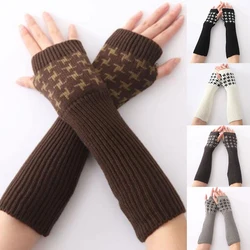 1 Pair Plaid Arm Covers Decorative Arm Covers Autumn Winter Knitted Wool Arm Covers Korean Version Fingerless Gloves