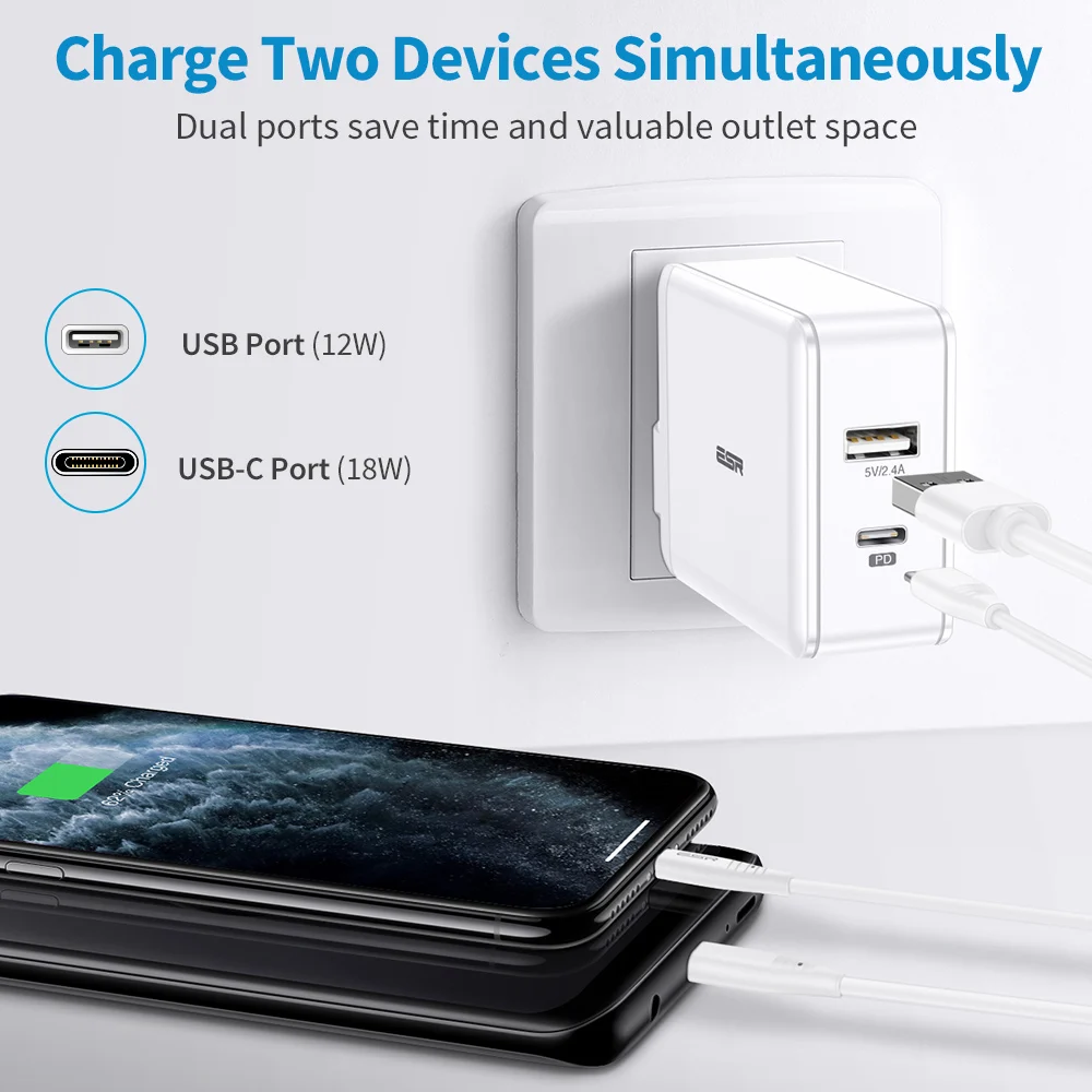 5v 3a usb c ESR 30W Power Delivery Charger Type C to Lightning Cable Fast Charger Plug USB C PD Charger 5V for MFi Charger for iPad iPhone powerbank quick charge 3.0