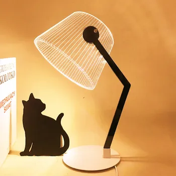 

3D Effect Stereo Vision LED Desk Lamp Wood Support Acrylic Lampshade LED Night Lamp Living Room Bedroom Reading Illusion Light