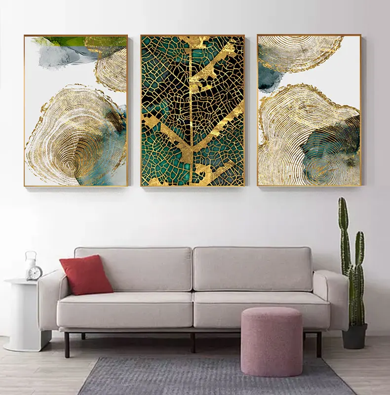 

Pictures for Wall Printed Abstract Leaves Painting Modern Blue Gold Poster Art for Living Room Kitchen Luxury Wall Decoration
