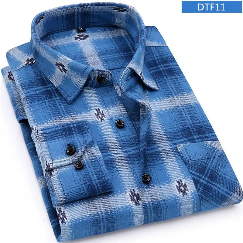 Plaid Shirt New Autumn Winter Flannel Red Checkered Shirt Men Shirts Long Sleeve Chemise Homme Cotton Male Check Shirts - Color: DTF11