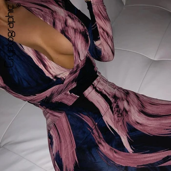 

Cryptographic Tie Dye Print Fashion 2019 Sexy V-Neck Dresses Slim Women Bodycon Winter Midi Dress Long Sleeve Vestidos