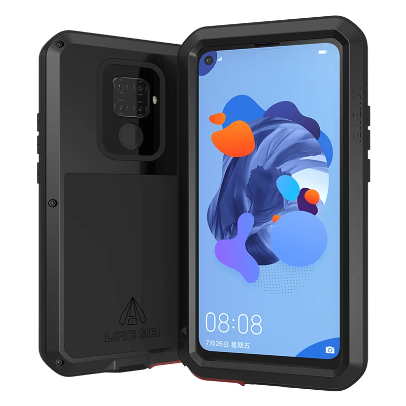 LOVEMEI Powerful Metal Waterproof Case For Huawei Nova 5i Pro Cover ShockProof Full Body Protection Armor Defender Phone Case - Color: Black