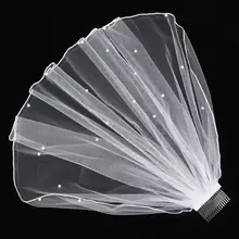 Свадебная фата короткая белая Элегантная короткая жемчужная расшитая бисером Свадебная Фата с расческой для волос