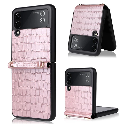Leather Skin Folding Case for Samsung Galaxy Z Flip 3 5G Flip3 Anti-Slip Cell Phone Cover Fundas