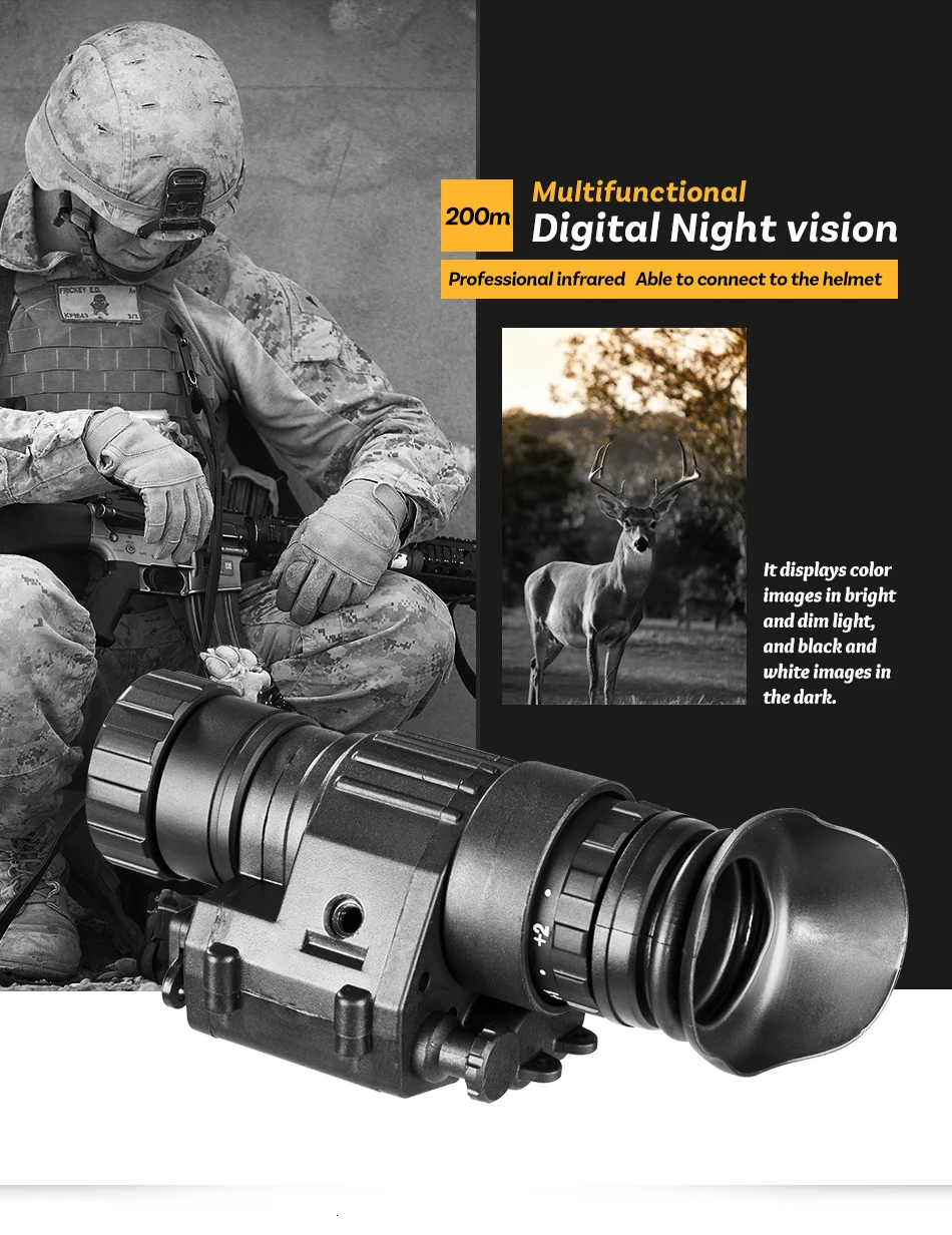 Цифровой ночного видения, PVS-14 ИК ночного видения монокуляры с J-Arm для шлема, Пикатинни адаптер, для ночного патруля охоты