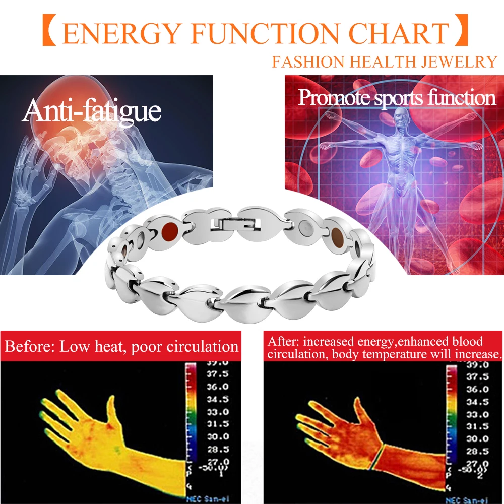 38 Women Energy Magnetic Therapy Bracelet 316L Stainless Steel Elegant Jewelry and Biomagnetic Carpal Tunnel Relief Bracelet
