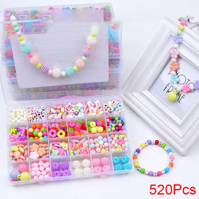 500 шт DIY бусины игрушки для детей ручной работы Обучающие с коробкой для хранения браслетов игрушки для изготовления ювелирных изделий креативные ювелирные изделия для девочек подарок - Цвет: J-520PCS