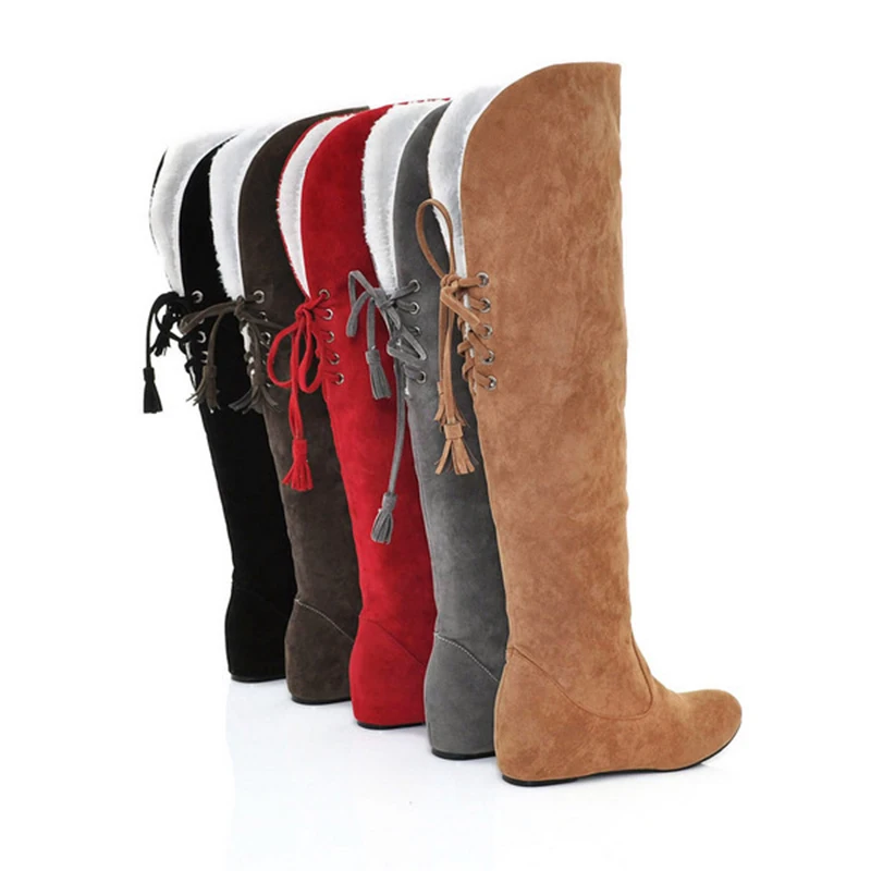 

Women's Winter Warm Snow Boots Frosted Boots Flat With Increased Knee Boots Solid Color Large Size Women's Boots