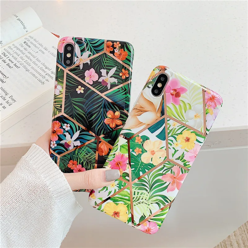 Vintage Flower Pattern Phone Case For ipone 6 6s 7 8 plus Case For iphone XS X XR XSMax Cover Fashion Luxury plating Soft Cases