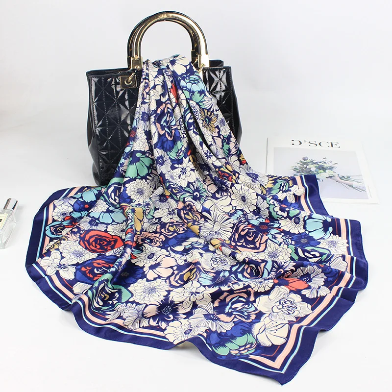 Шелковые шарфы Foulard атласные хиджаб с квадратной головкой для женщин роскошная