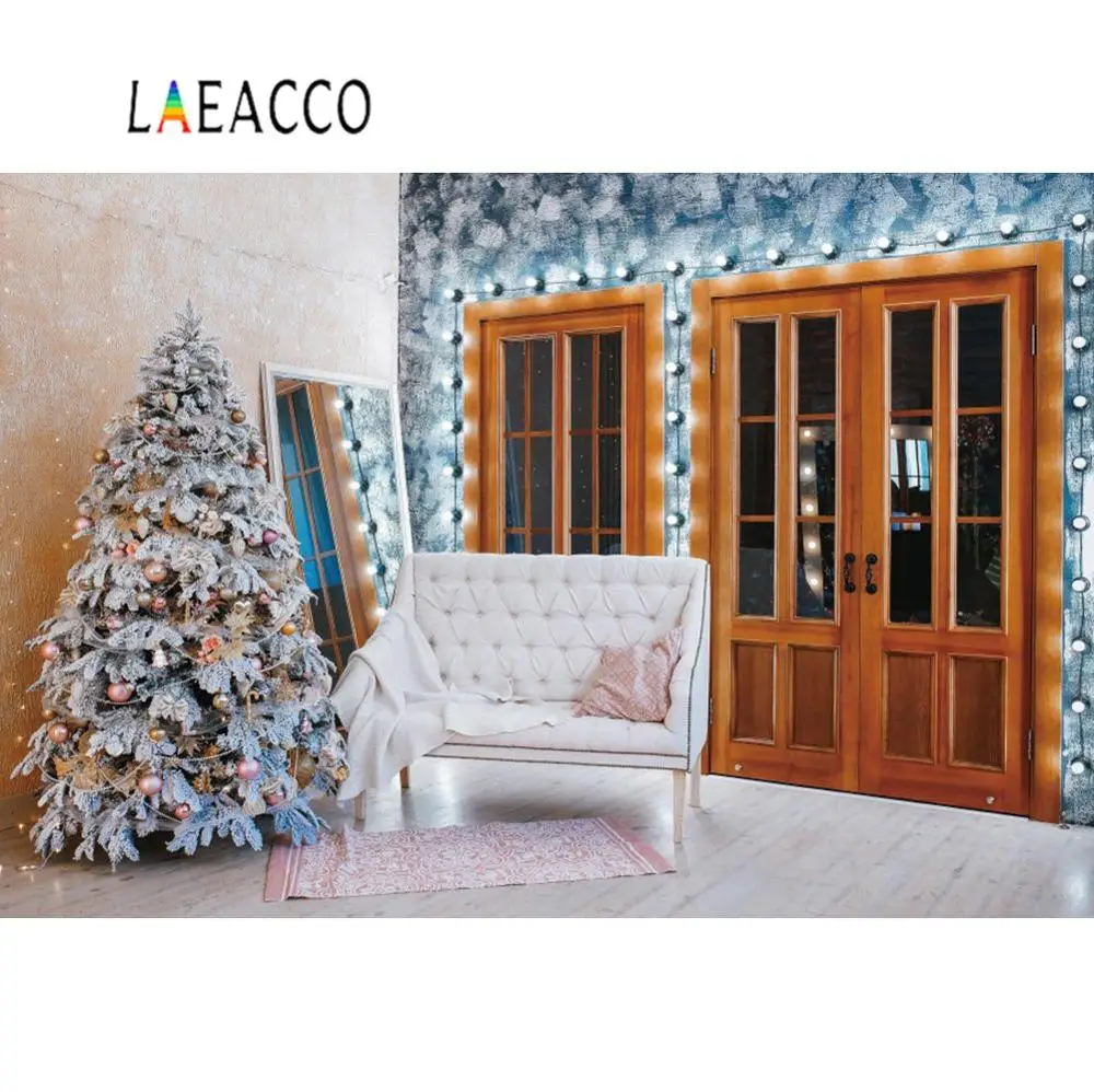 Laeacco Christmas Tree Sofa Gift Mirror Room Baby Portrait Interior Photo Backgrounds Photography Backdrop Studio | Электроника