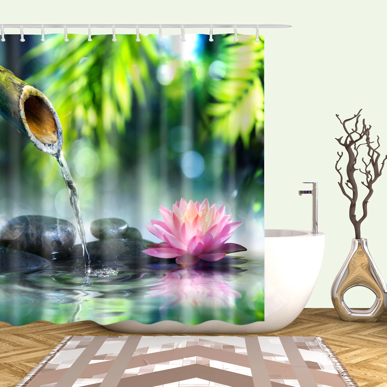 Ландшафтные растения бамбуковые цветы лотоса 3d ванна с одной печатью занавеска для душа водонепроницаемый полиэстер для ванной комнаты декор 180x200 см - Цвет: C0616