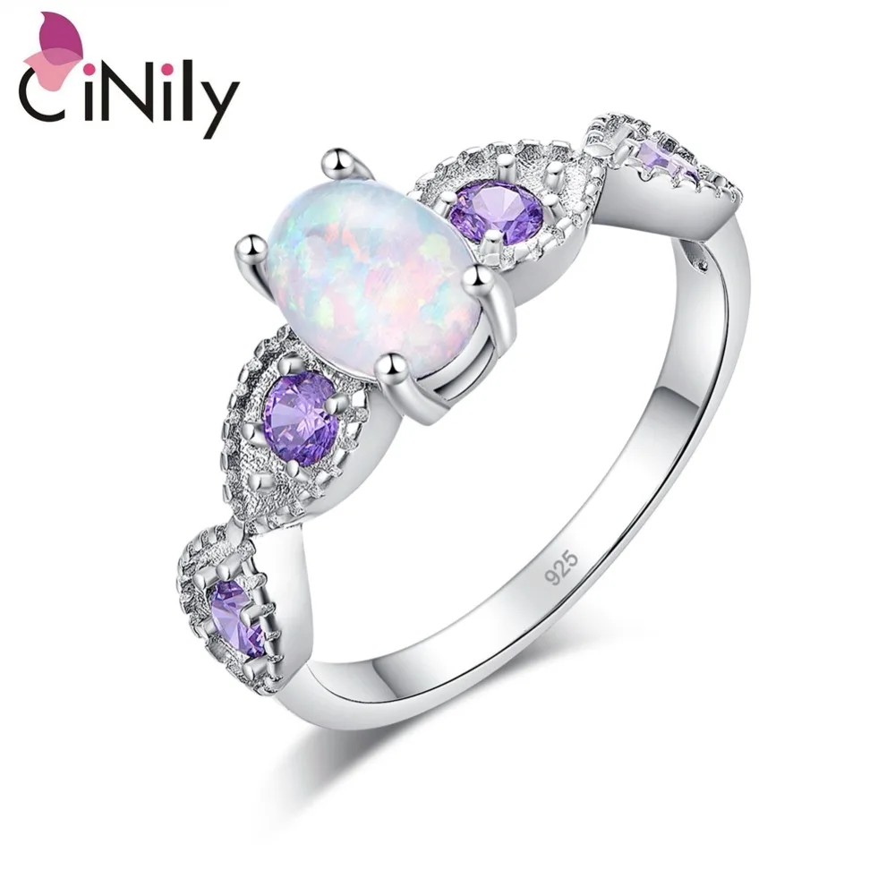 Women Small Vintage Silver Oval Purple Fire Opal Rings Engagement Jewelry G