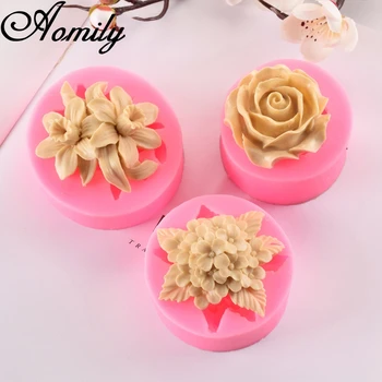 

Aomily Lily Lilac Rose Shaped 3D Silicon Chocolate Jelly Candy Cake Bakeware Mold Pastry Bar Ice Block Soap Mould Baking Tools