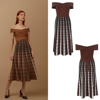 

2019 New Elegant Off Shoulder Women Bandage Dress Vestidos Rayon Fabric Pleated Long Dress Celebrity Party Runway Dress