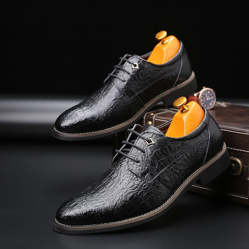 

Shoes Men Black Crocodile Pattern Printed Pointed-Toe Formal Wear Leather Shoes Business Formal Derby Shoes Brown Blue Lace-up