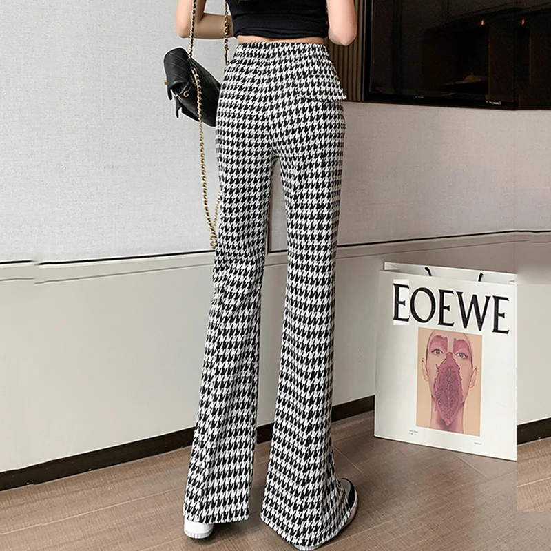 Vintage Houndstooth Long Pants Women 