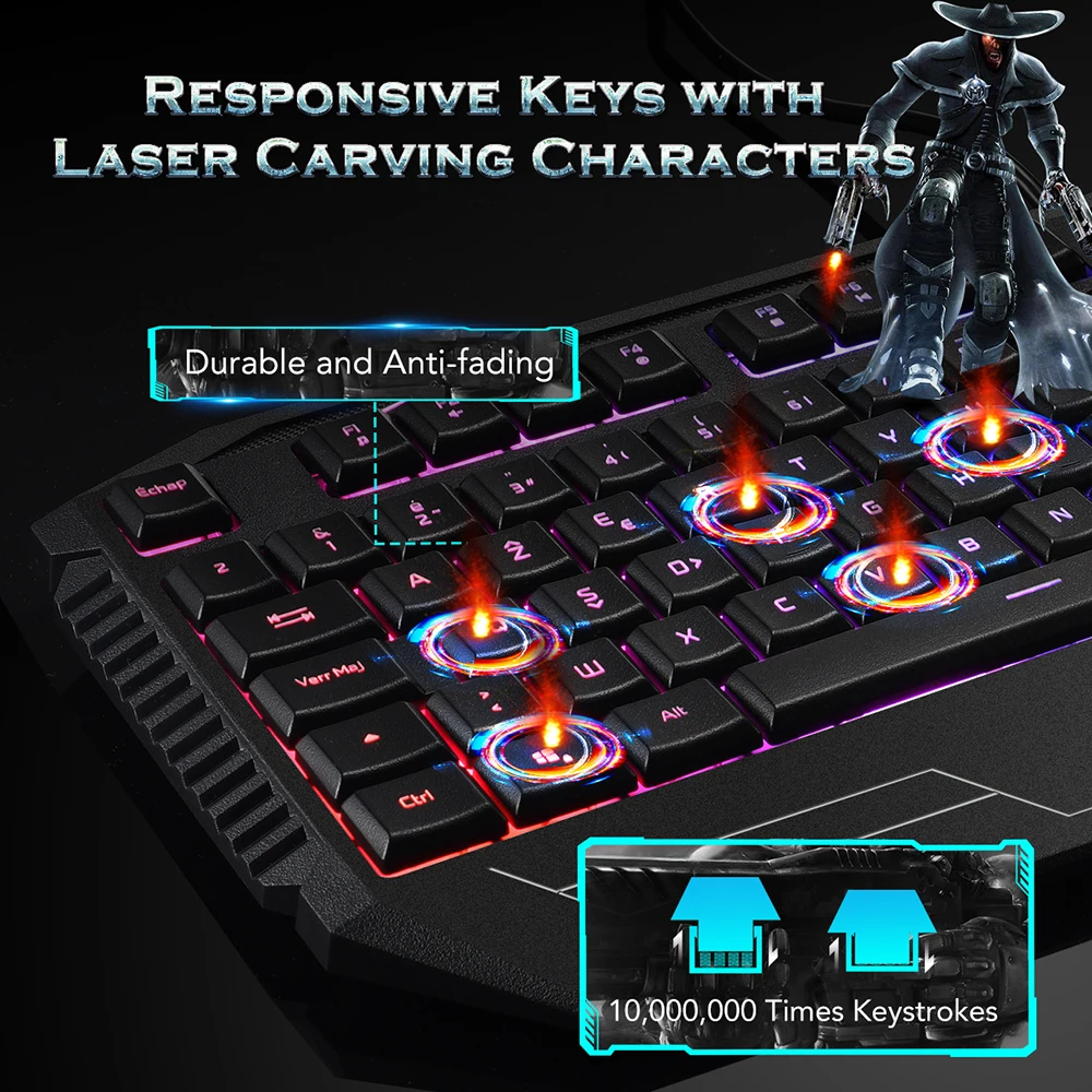 PICTEK PC107 Проводная игровая клавиатура RGB светодиодный с подсветкой анти-привидение клавиатура с эргономичной подставкой для запястья USB 104 колпачки для PC Gamer