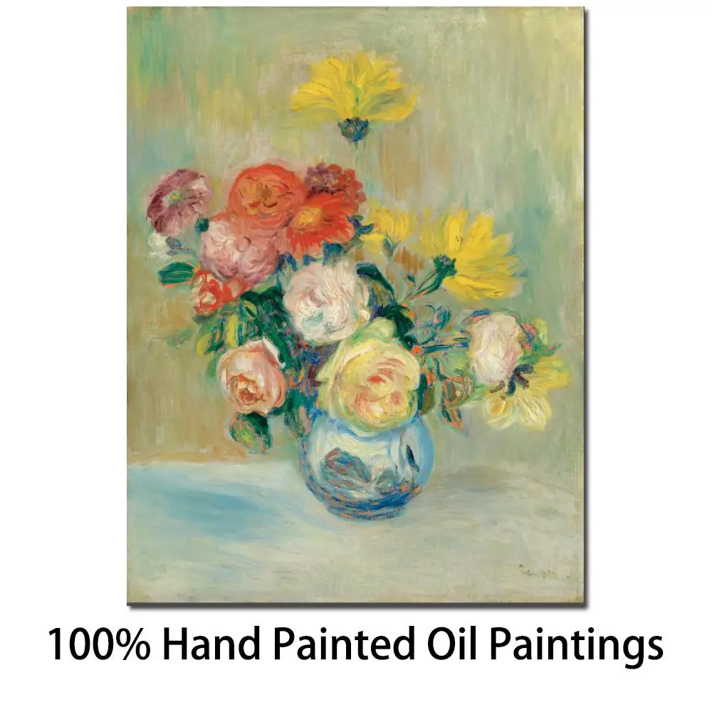 

Best Impressionist Painting Vase of Roses And Dahlias Pierre Auguste Renoir Artworks Handmade Oil Canvas Flower Art Wall Decor